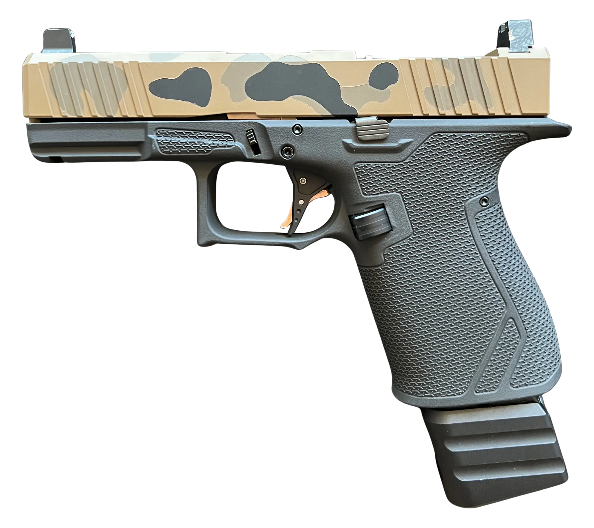 19x9mm Pistol Black Ape Camo Custom Handgun Made by Precise Arms Which is available All Over The USA